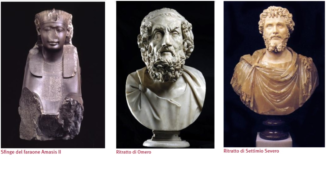 Palazzo Nuovo: Sfinge del faraone Amasis II, Ritratto di Omero, Ritratto di Settimio Severo Palazzo Nuovo: Sfinge del faraone Amasis II, Ritratto di Omero, Ritratto di Settimio Severo